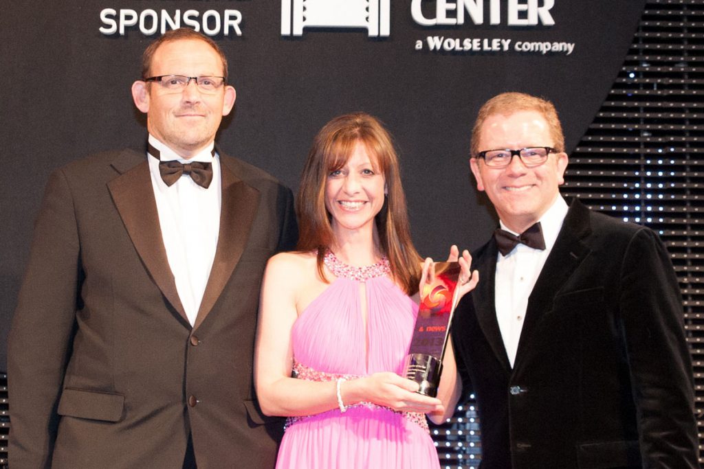 Surefire Plumbing wins "Domestic installer" of the year at H&V News Awards 2013 with Sally Wilgar and Jon Culshaw